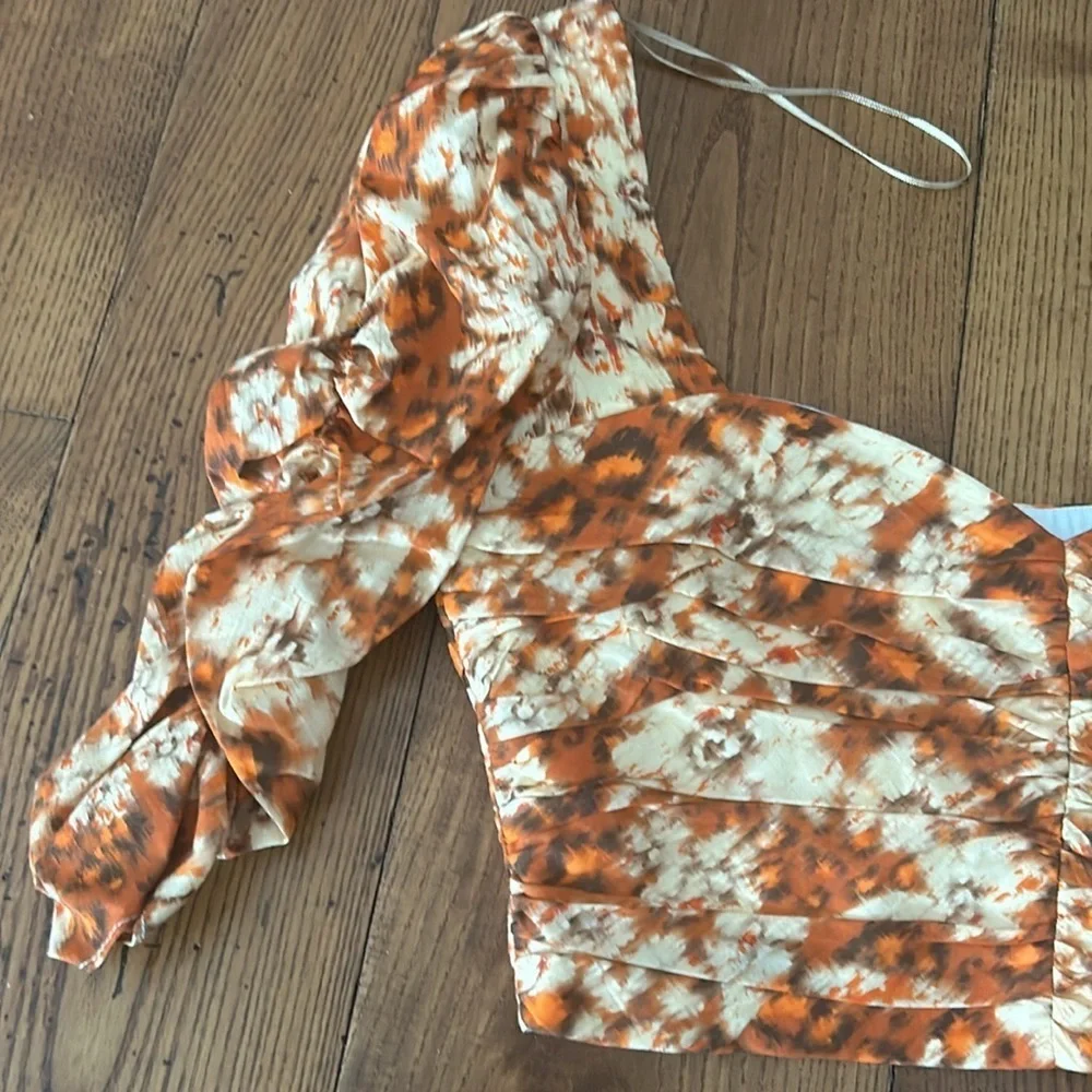 NWOT ZARA summer  floral puff shoulder 100% cotton crop top s and m - Picture 4 of 11